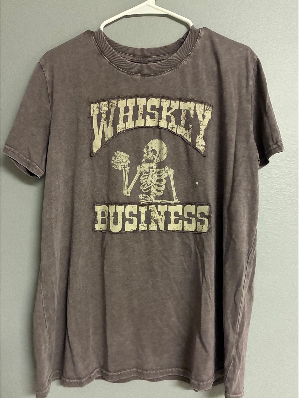 Maurices "Whiskey Business" Skeleton Graphic Mineral Wash T-Shirt Size M NWT